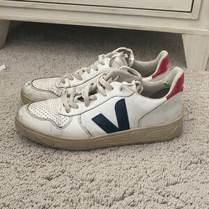 Veja White Sneakers with Red Accents